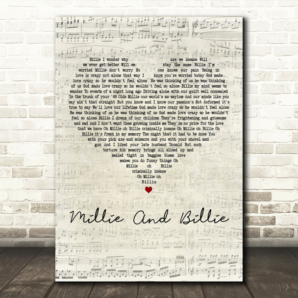 Alice Cooper Millie And Billie Script Heart Decorative Wall Art Gift Song Lyric Print