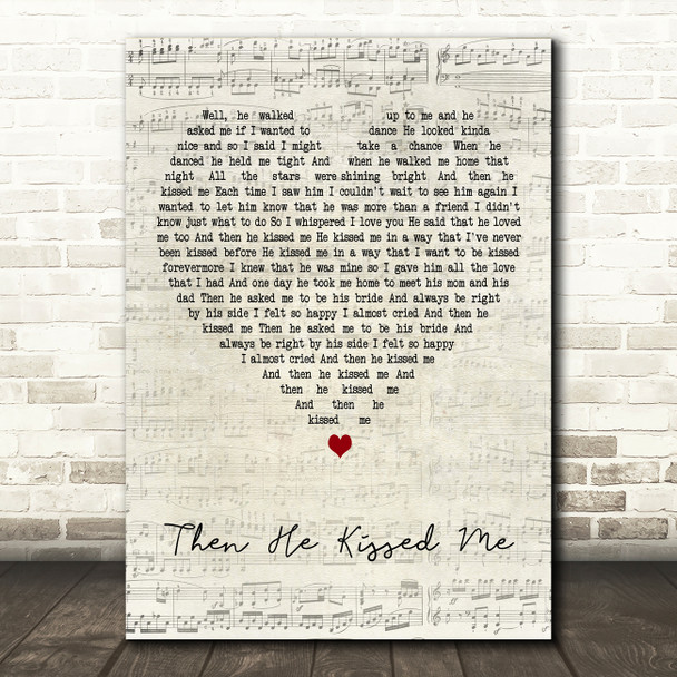 The Crystals Then He Kissed Me Script Heart Decorative Wall Art Gift Song Lyric Print