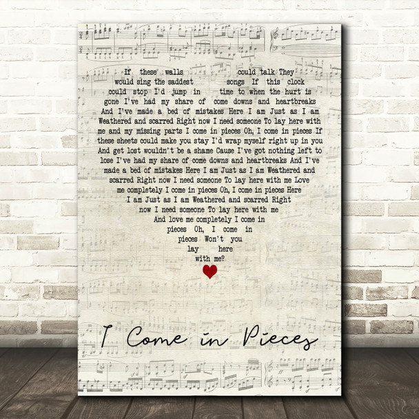 Alisan Porter I Come in Pieces Script Heart Decorative Wall Art Gift Song Lyric Print
