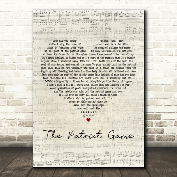 Dominic Behan The Patriot Game Script Heart Decorative Wall Art Gift Song Lyric Print