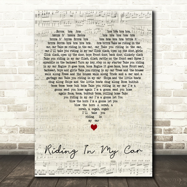 Woody Guthrie Riding In My Car Script Heart Decorative Wall Art Gift Song Lyric Print