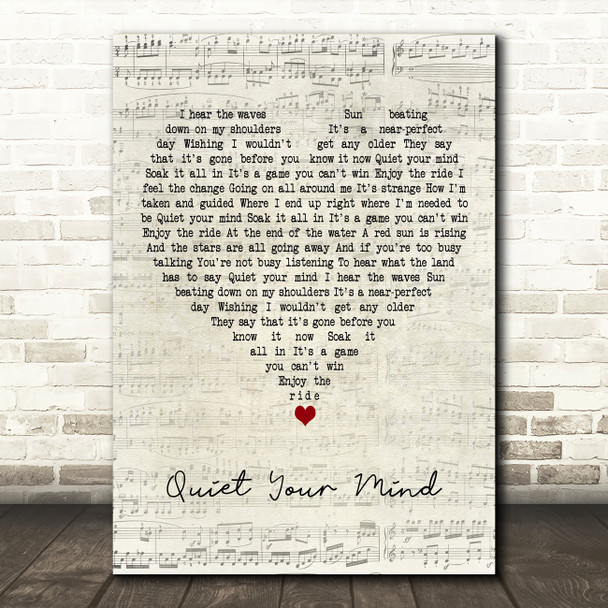 Zac Brown Band Quiet Your Mind Script Heart Decorative Wall Art Gift Song Lyric Print