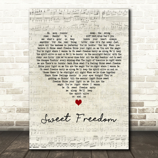 Michael McDonald Sweet Freedom Script Heart Decorative Wall Art Gift Song Lyric Print