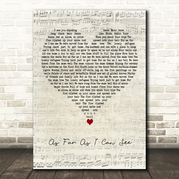 Tim Booth As Far As I Can See Script Heart Decorative Wall Art Gift Song Lyric Print