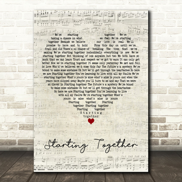 Sue Pollard Starting Together Script Heart Decorative Wall Art Gift Song Lyric Print