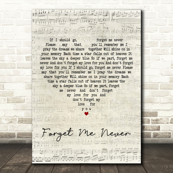 Elvis Presley Forget Me Never Script Heart Decorative Wall Art Gift Song Lyric Print