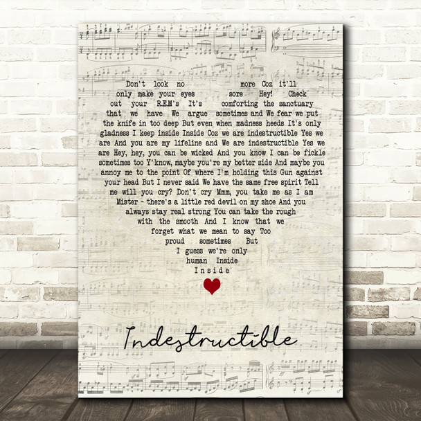 Alishas Attic Indestructible Script Heart Decorative Wall Art Gift Song Lyric Print