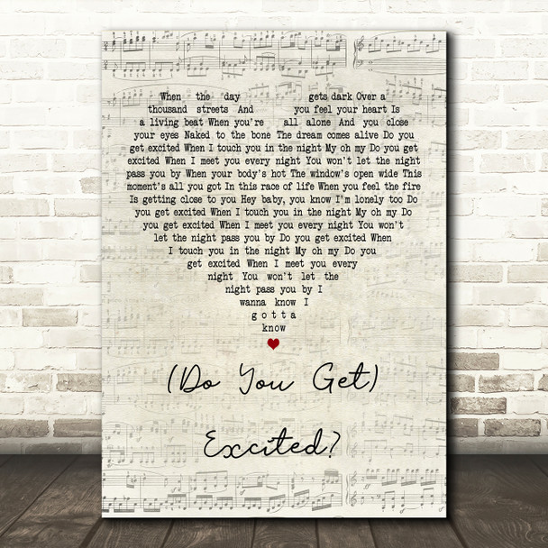 Roxette (Do You Get) Excited Script Heart Decorative Wall Art Gift Song Lyric Print