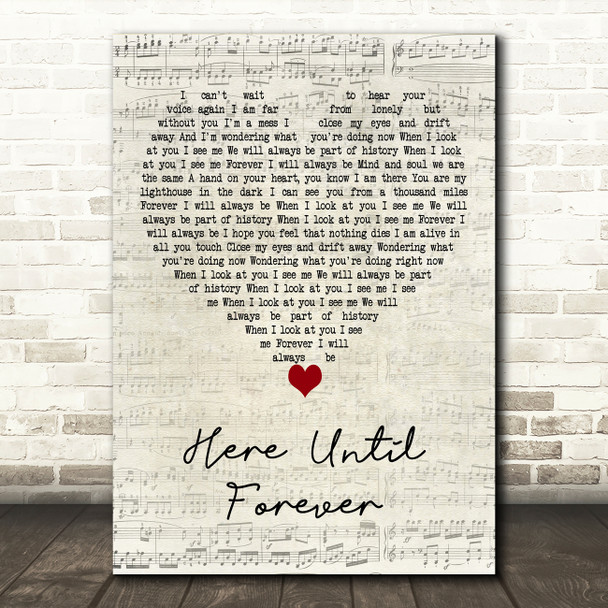 In Flames Here Until Forever Script Heart Decorative Wall Art Gift Song Lyric Print