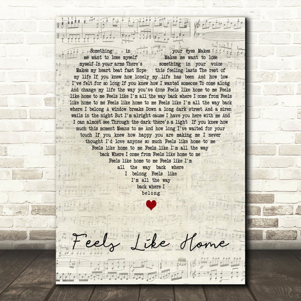 Bonnie Raitt Feels Like Home Script Heart Decorative Wall Art Gift Song Lyric Print