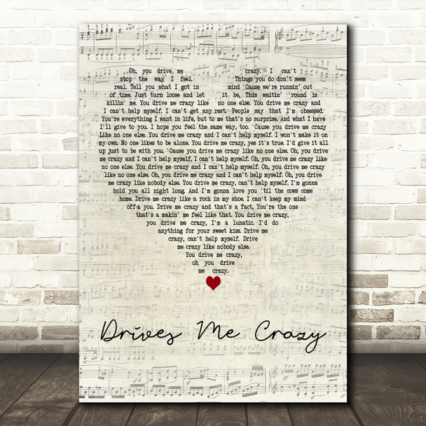 Dolly Parton Drives Me Crazy Script Heart Decorative Wall Art Gift Song Lyric Print