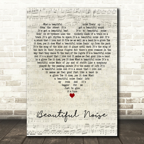 Neil Diamond Beautiful Noise Script Heart Decorative Wall Art Gift Song Lyric Print