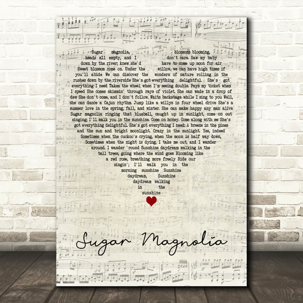 Grateful Dead Sugar Magnolia Script Heart Decorative Wall Art Gift Song Lyric Print
