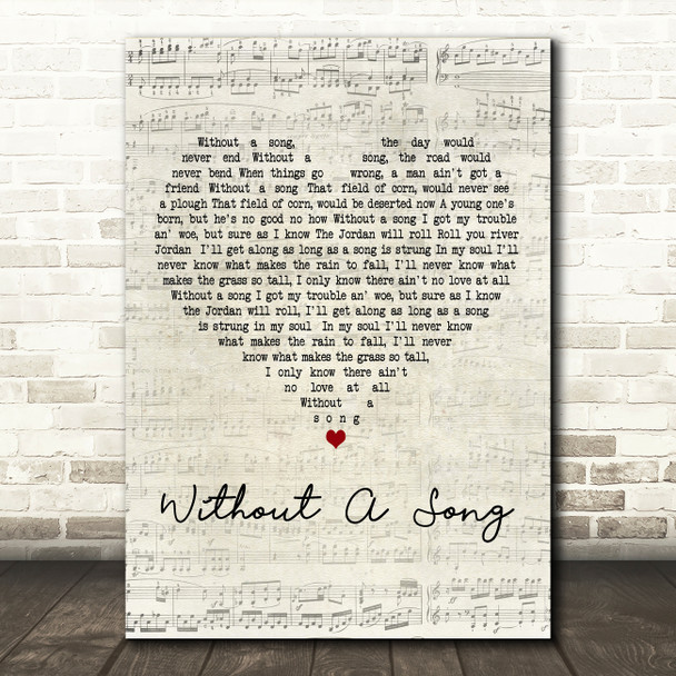 Willie Nelson Without A Song Script Heart Decorative Wall Art Gift Song Lyric Print