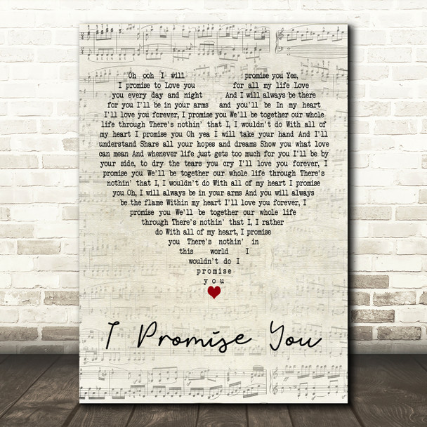 Michael Bolton I Promise You Script Heart Decorative Wall Art Gift Song Lyric Print