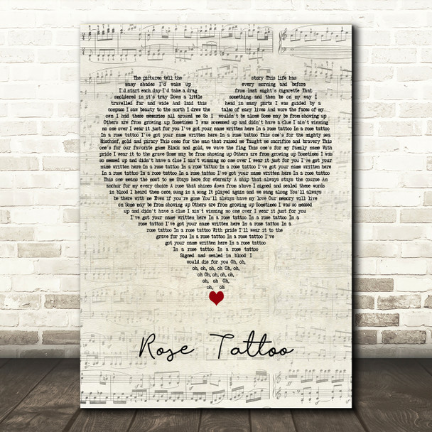 Dropkick Murphys Rose Tattoo Script Heart Decorative Wall Art Gift Song Lyric Print