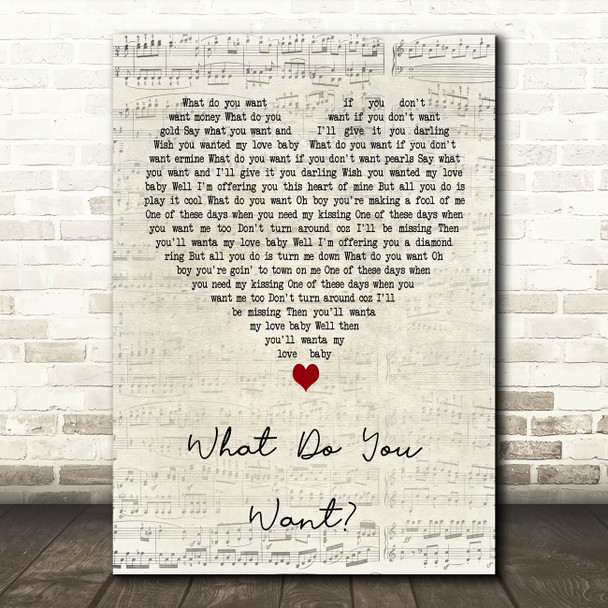 Adam Faith What Do You Want Script Heart Decorative Wall Art Gift Song Lyric Print