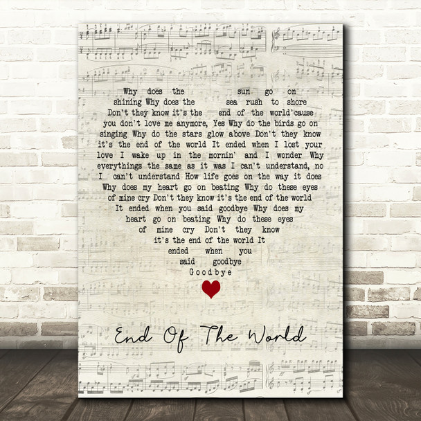 Brenda Lee End Of The World Script Heart Decorative Wall Art Gift Song Lyric Print