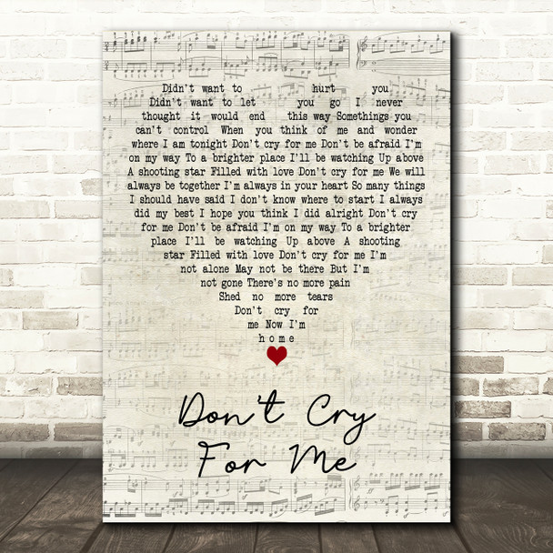 Sam Bailey Don't Cry For Me Script Heart Decorative Wall Art Gift Song Lyric Print
