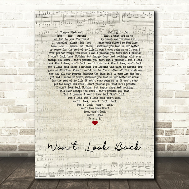 Josh Groban Won't Look Back Script Heart Decorative Wall Art Gift Song Lyric Print