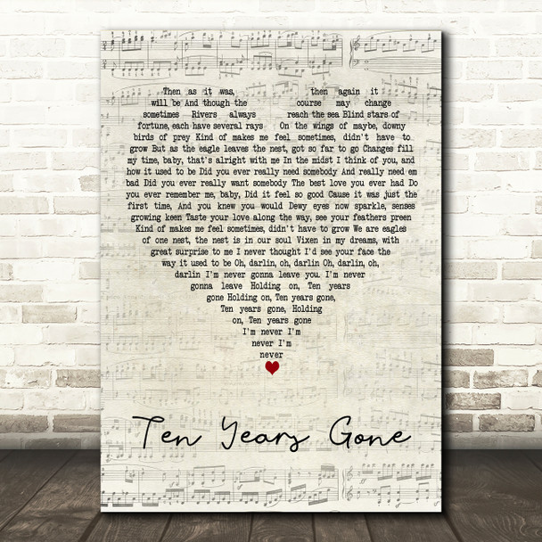 Led Zeppelin Ten Years Gone Script Heart Decorative Wall Art Gift Song Lyric Print