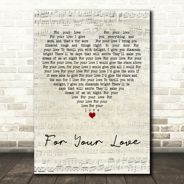 The Yardbirds For Your Love Script Heart Decorative Wall Art Gift Song Lyric Print