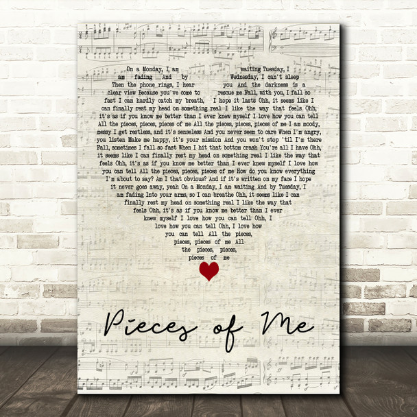 Ashlee Simpson Pieces of Me Script Heart Decorative Wall Art Gift Song Lyric Print