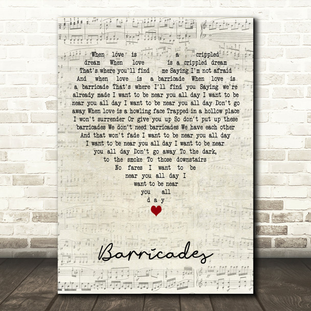 Fyfe Dangerfield Barricades Script Heart Decorative Wall Art Gift Song Lyric Print