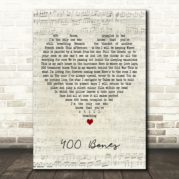 Frightened Rabbit 400 Bones Script Heart Decorative Wall Art Gift Song Lyric Print