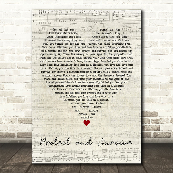 Runrig Protect and Survive Script Heart Decorative Wall Art Gift Song Lyric Print