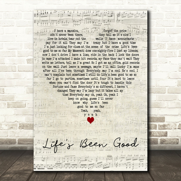 Joe Walsh Life's Been Good Script Heart Decorative Wall Art Gift Song Lyric Print