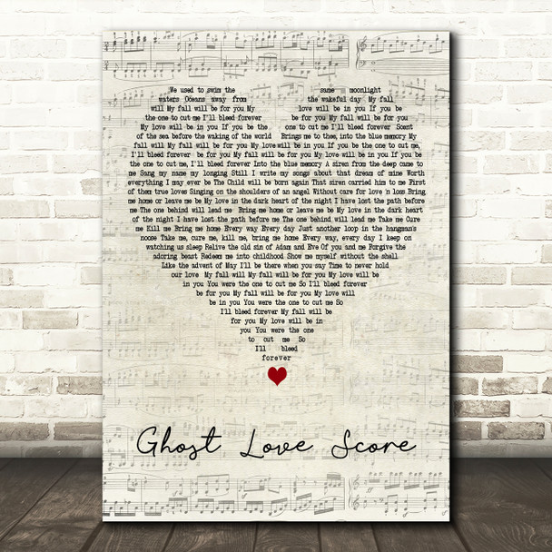 Nightwish Ghost Love Score Script Heart Decorative Wall Art Gift Song Lyric Print