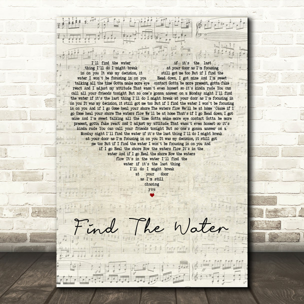 The Coronas Find The Water Script Heart Decorative Wall Art Gift Song Lyric Print