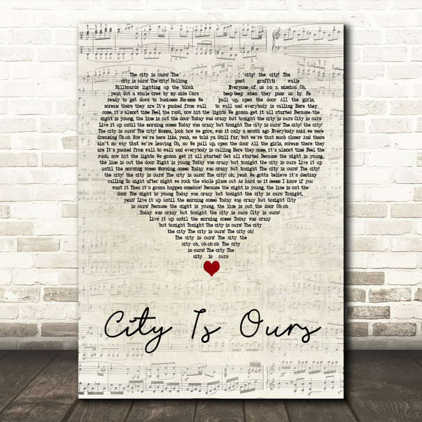 Big Time Rush City Is Ours Script Heart Decorative Wall Art Gift Song Lyric Print