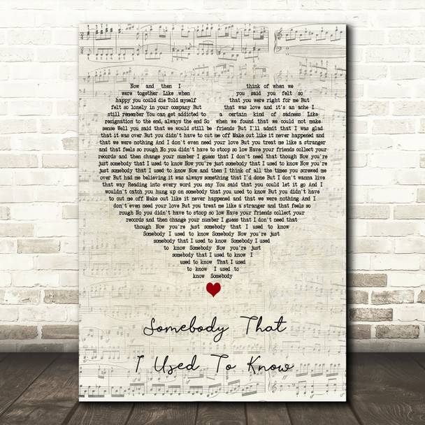 Gotye Somebody That I Used To Know Script Heart Decorative Gift Song Lyric Print