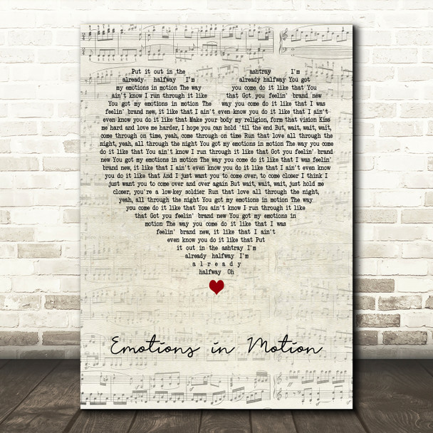 Clever Emotions in Motion Script Heart Decorative Wall Art Gift Song Lyric Print