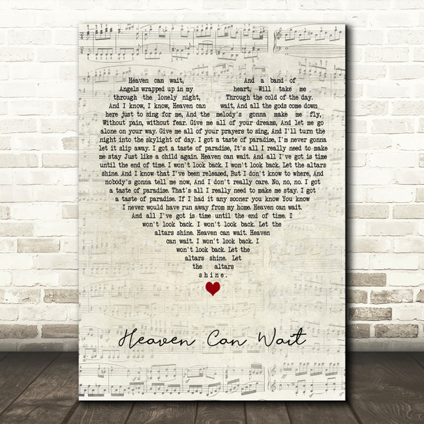 Meat Loaf Heaven Can Wait Script Heart Decorative Wall Art Gift Song Lyric Print