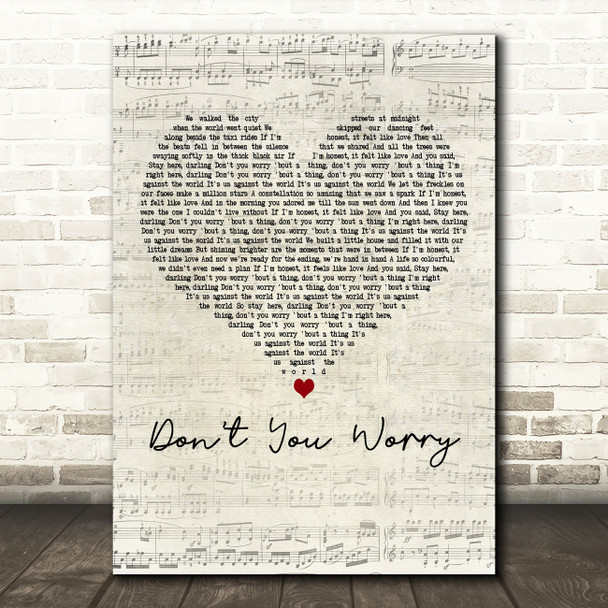 Oh Wonder Don't You Worry Script Heart Decorative Wall Art Gift Song Lyric Print