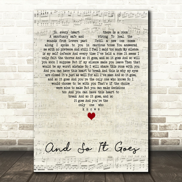 Billy Joel And So It Goes Script Heart Decorative Wall Art Gift Song Lyric Print