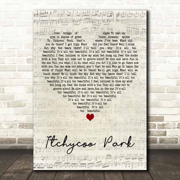 Small Faces Itchycoo Park Script Heart Decorative Wall Art Gift Song Lyric Print