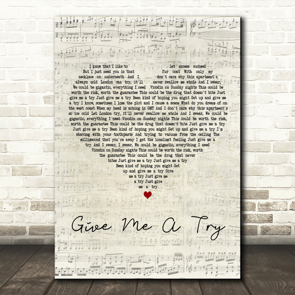 The Wombats Give Me A Try Script Heart Decorative Wall Art Gift Song Lyric Print