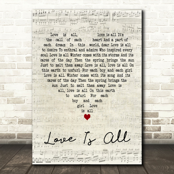 Deanna Durbin Love Is All Script Heart Decorative Wall Art Gift Song Lyric Print