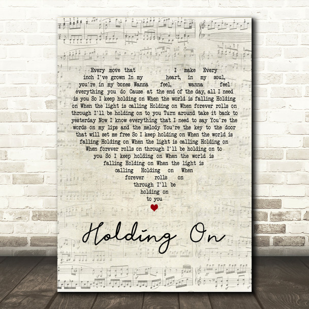 Johnny Stimson Holding On Script Heart Decorative Wall Art Gift Song Lyric Print