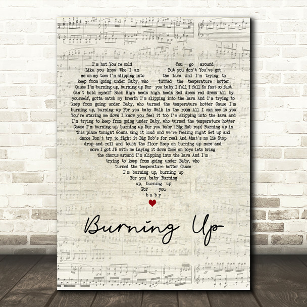 Jonas Brothers Burning Up Script Heart Decorative Wall Art Gift Song Lyric Print