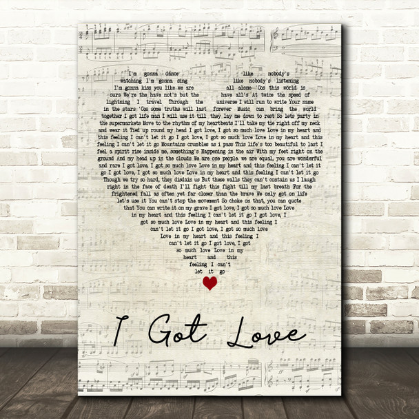 The King Blues I Got Love Script Heart Decorative Wall Art Gift Song Lyric Print