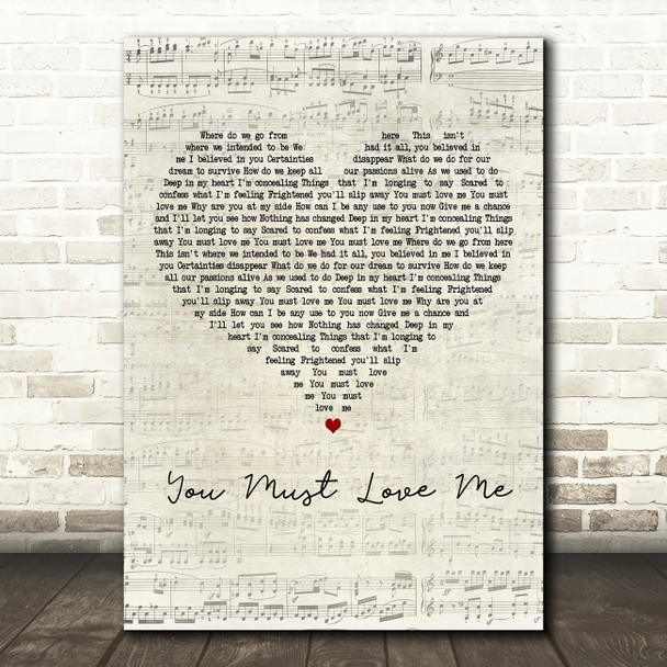 Madonna You Must Love Me Script Heart Decorative Wall Art Gift Song Lyric Print