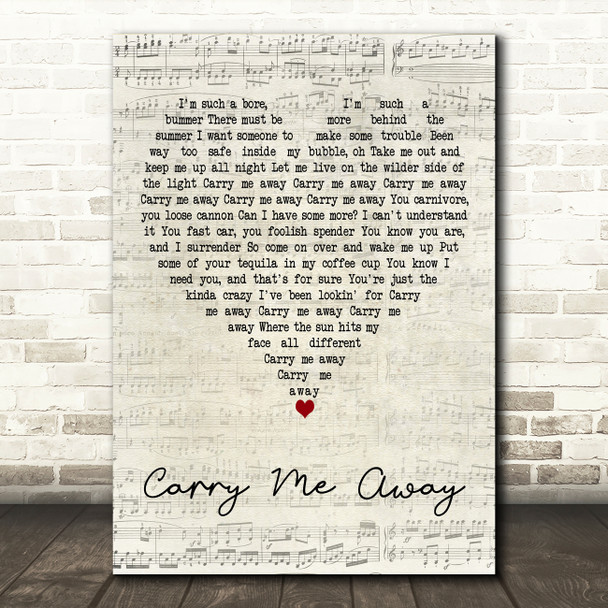 John Mayer Carry Me Away Script Heart Decorative Wall Art Gift Song Lyric Print