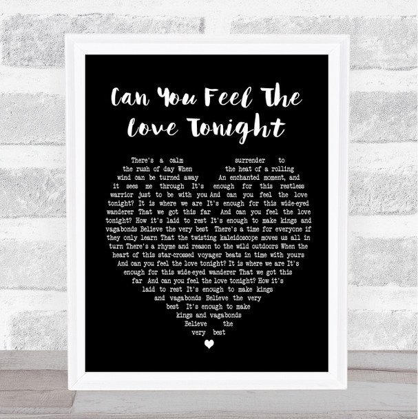 Can You Feel The Love Tonight Elton John Black Heart Song Lyric Quote Print