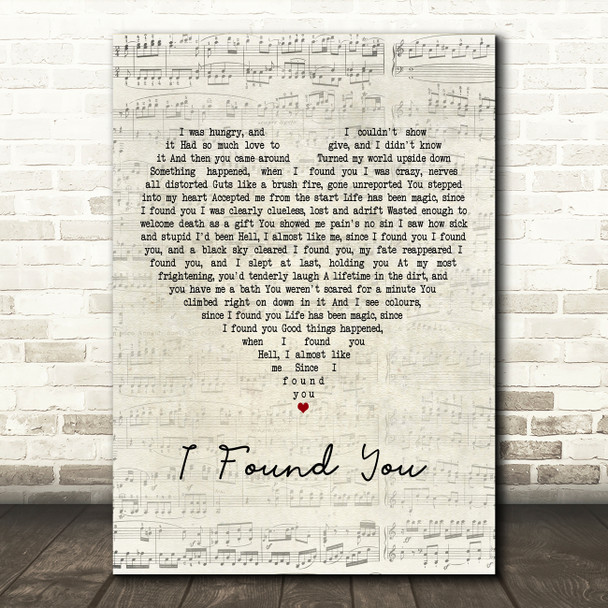 Nils Lofgren I Found You Script Heart Decorative Wall Art Gift Song Lyric Print