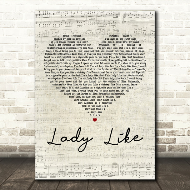 Ingrid Andress Lady Like Script Heart Decorative Wall Art Gift Song Lyric Print